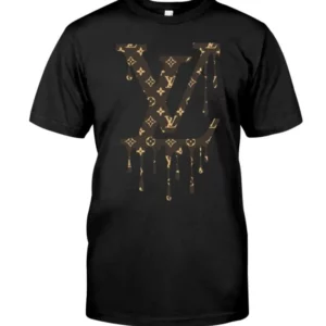 Louis Vuitton Droppped Paint Brown Logo Black T Shirt Luxury Outfit Fashion