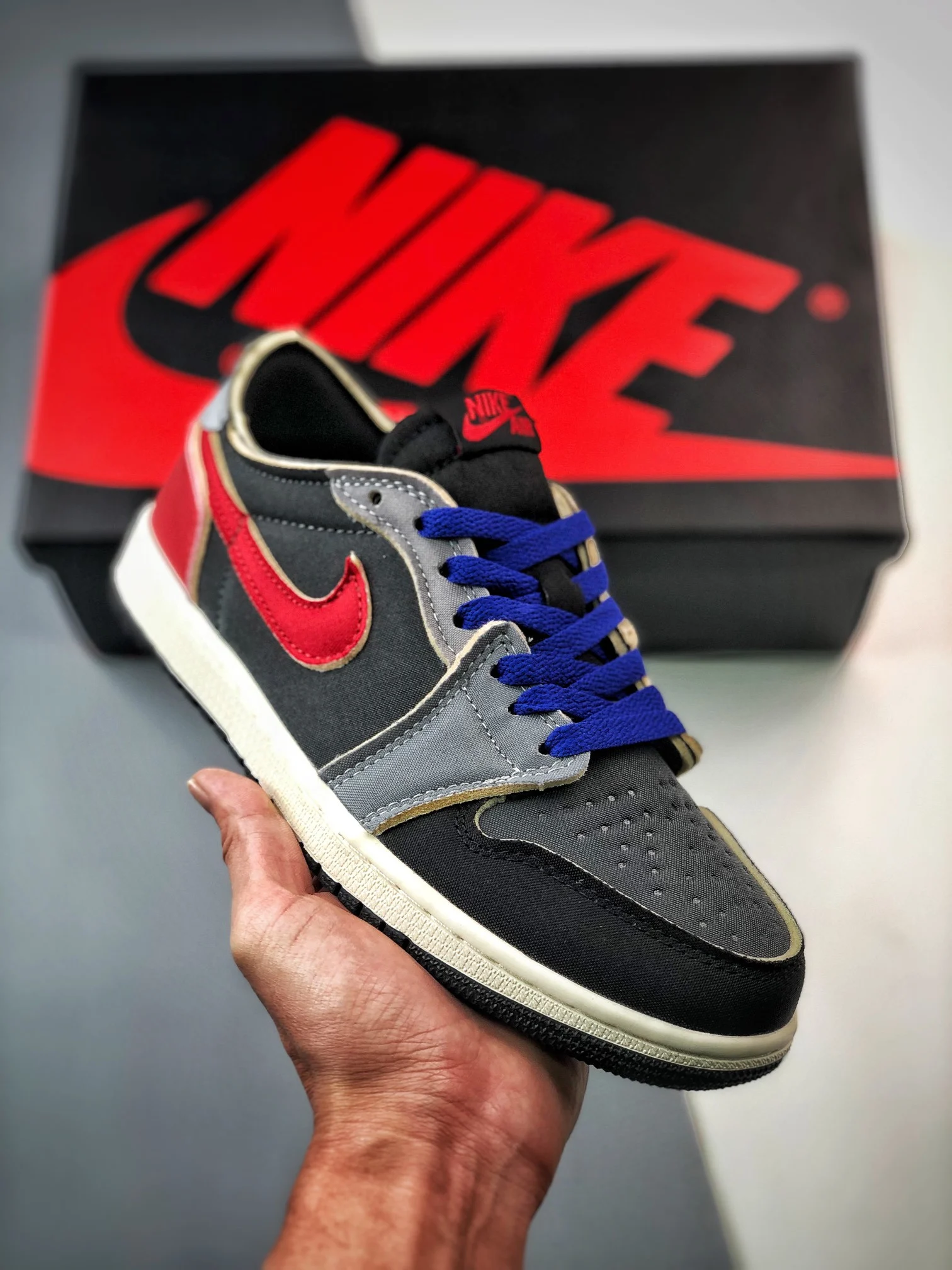 Air Jordan 1 Low OG EX Black Dark Smoke Grey-Red For Sale