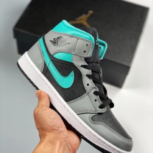 Air Jordan 1 Mid Black Grey Aqua Blue 554724-063 For Sale