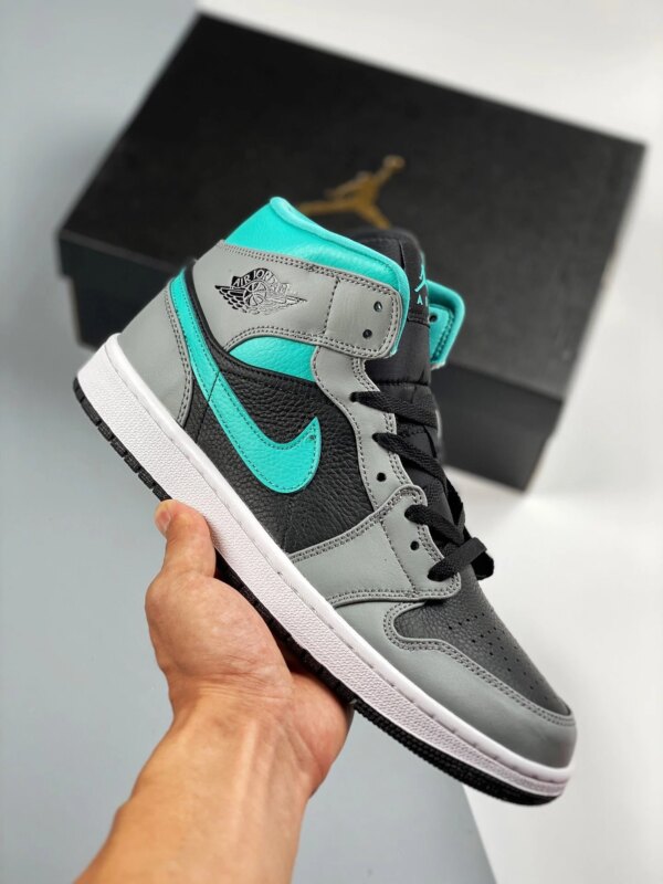 Air Jordan 1 Mid Black Grey Aqua Blue 554724-063 For Sale