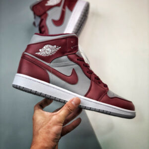 Air Jordan 1 Mid Cherrywood Red Cement Grey White For Sale