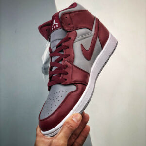 Air Jordan 1 Mid Cherrywood Red Cement Grey White For Sale