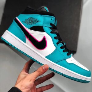 Air Jordan 1 Mid South Beach Turbo Green Black-Hyper Pink-Orange Peel On Sale