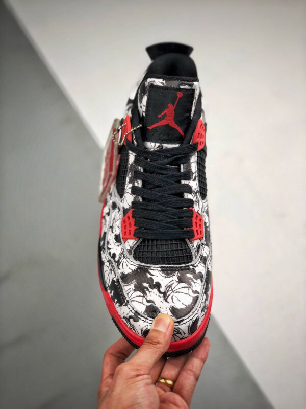 Air Jordan 4 Tattoo Black Fire Red-Black-White For Sale