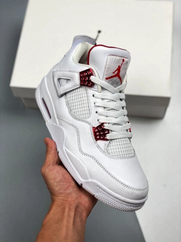 Air Jordan 4 White Metallic Silver-University Red For Sale