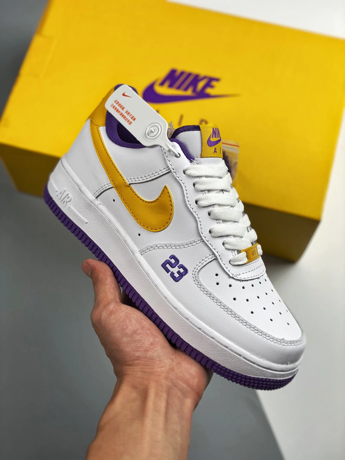 Custom Nike Air Force 1 Low Lakers White Yellow Purple