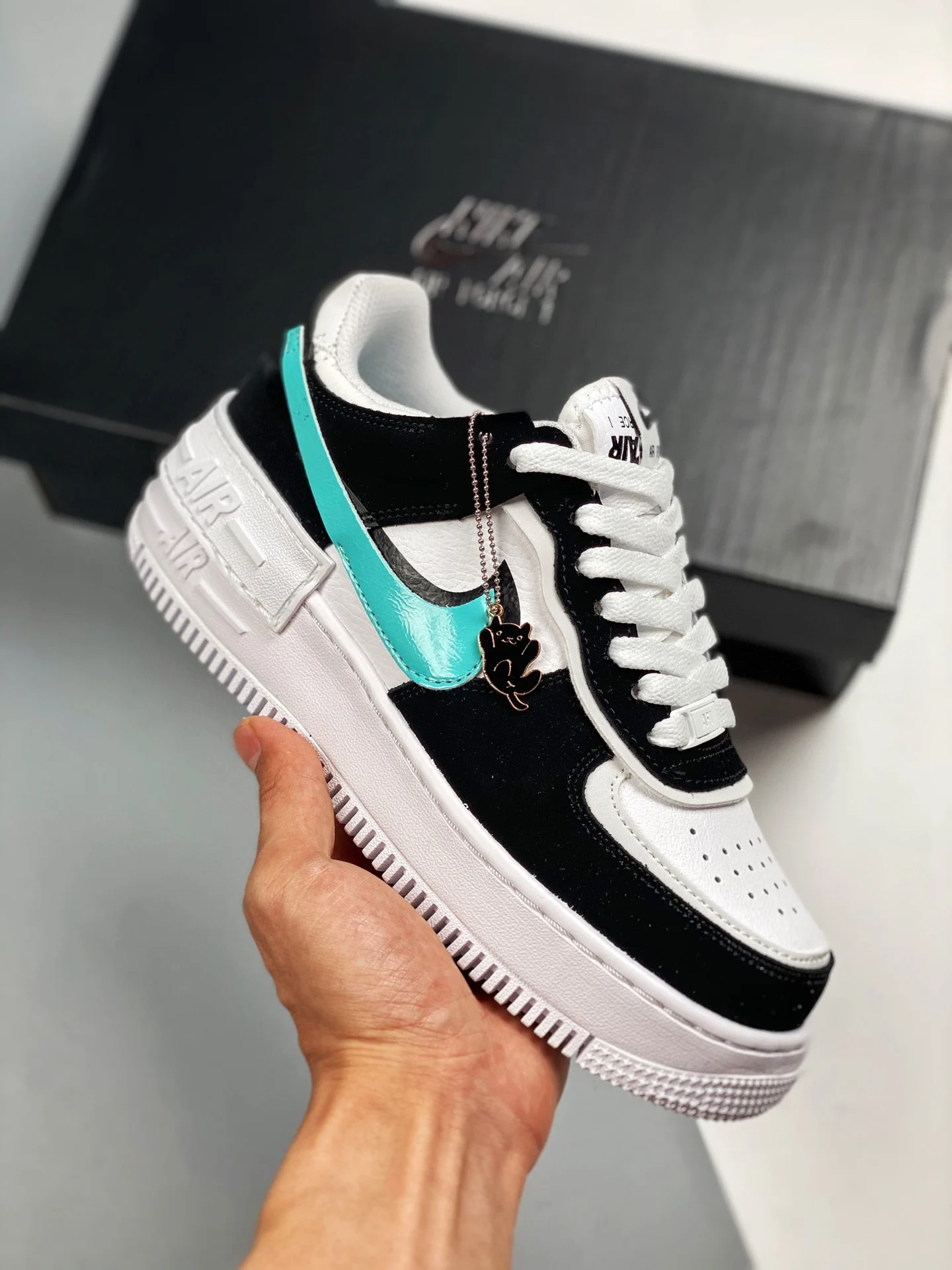 Nike Air Force 1 Shadow Diamond White Black Teal For Sale