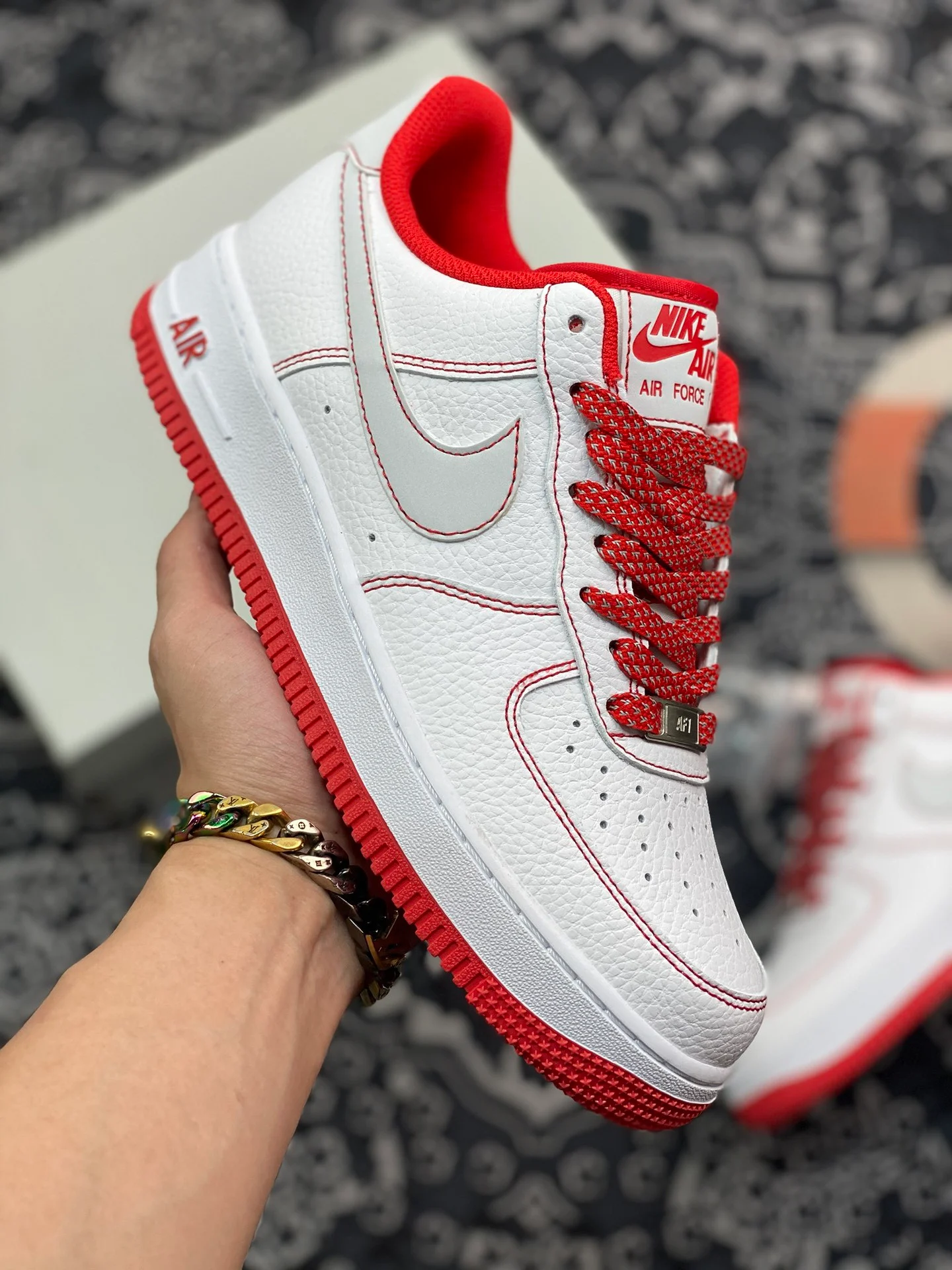 Nike Air Force 1 White University Red Stitch For Sale