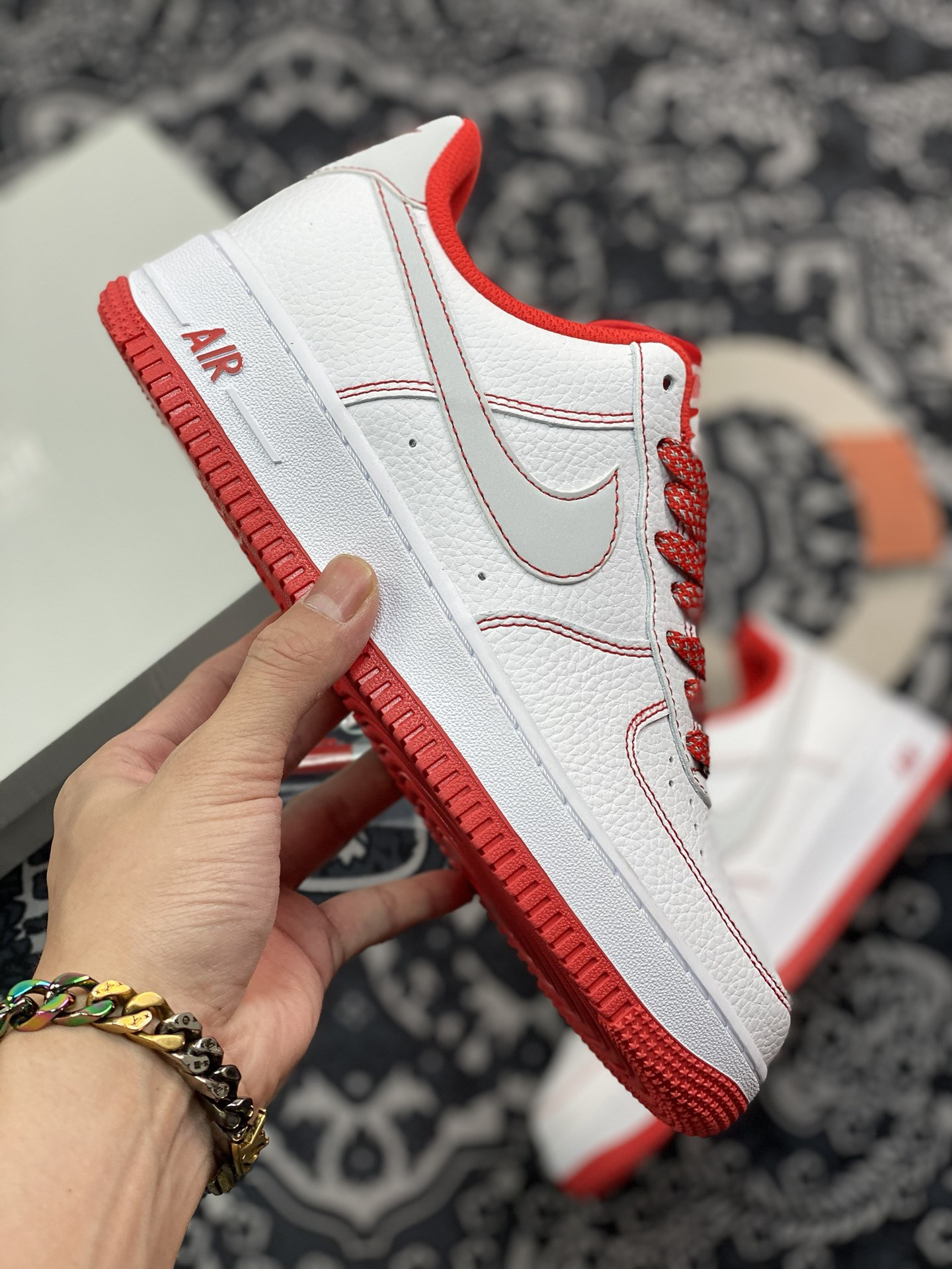 Nike Air Force 1 White University Red Stitch For Sale