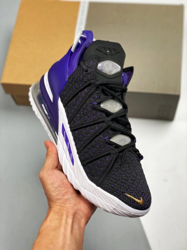 Nike LeBron 18 Lakers Black Metallic Gold-Court Purple-White For Sale