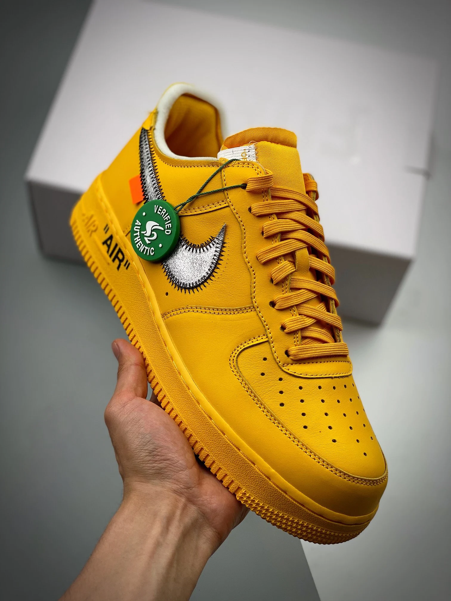 Off-White x Nike Air Force 1 Low University Gold Black-Metallic Silver For Sale