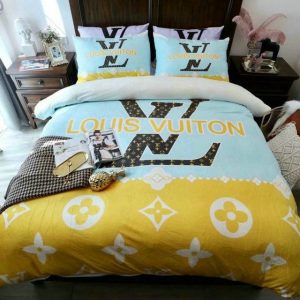 Louis Vuitton Logo Brand Bedding Set Bedspread Home Decor Luxury Bedroom