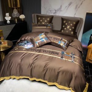 Louis Vuitton Logo Brand Bedding Set Home Decor Bedroom Luxury Bedspread