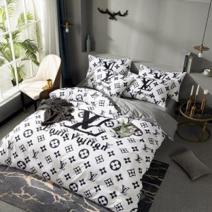 Louis Vuitton Wedding Logo Brand Bedding Set Bedroom Luxury Bedspread Home Decor