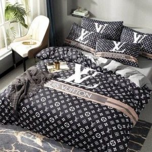 Louis Vuitton And Pillows Logo Brand Bedding Set Home Decor Bedspread Luxury Bedroom