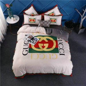 Gucci Logo Brand Bedding Set Luxury Bedroom Bedspread Home Decor