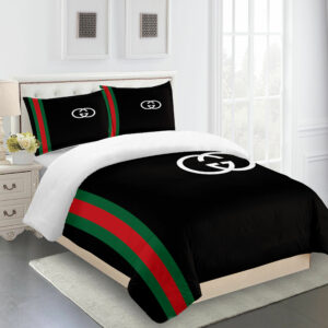 Gucci Black Red Green Logo Brand Bedding Set Luxury Bedspread Home Decor Bedroom