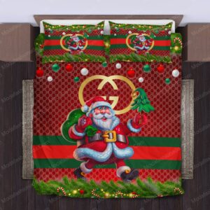 Santa Claus Gucci Logo Brand Bedding Set Home Decor Bedspread Luxury Bedroom