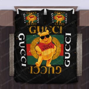 Pooh Bear Guccitype Logo Brand Bedding Set Bedspread Home Decor Luxury Bedroom