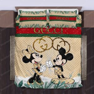 Gucci Couple Disney Mickey Logo Brand Bedding Set Luxury Home Decor Bedspread Bedroom