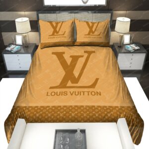 Louis Vuitton Logo Brand Bedding Set Bedspread Luxury Bedroom Home Decor