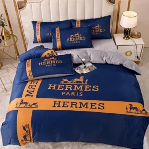 Hermes Paris Logo Brand Bedding Set Bedroom Bedspread Home Decor Luxury