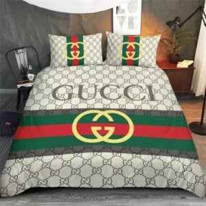 Gucci Stripe Logo Brand Bedding Set Home Decor Bedroom Bedspread Luxury