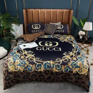 Gucci Leopard Logo Brand Bedding Set Bedroom Home Decor Bedspread Luxury