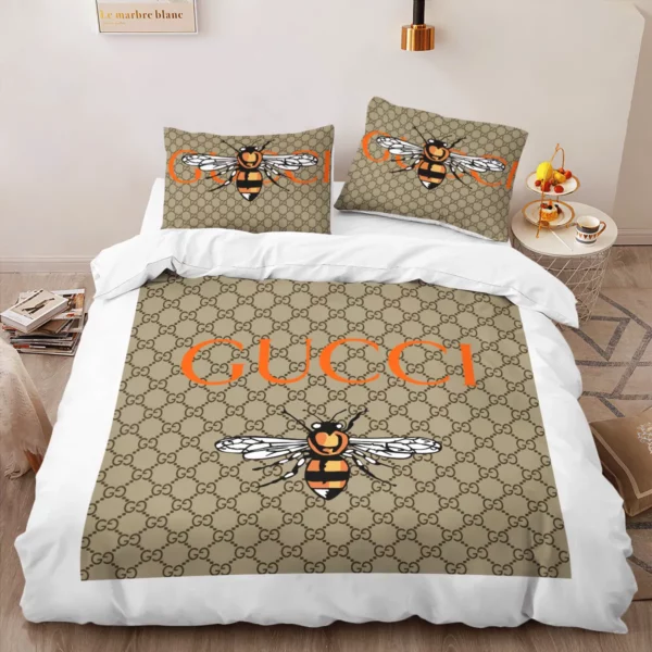 Gucci Bee Logo Brand Bedding Set Bedroom Bedspread Home Decor Luxury