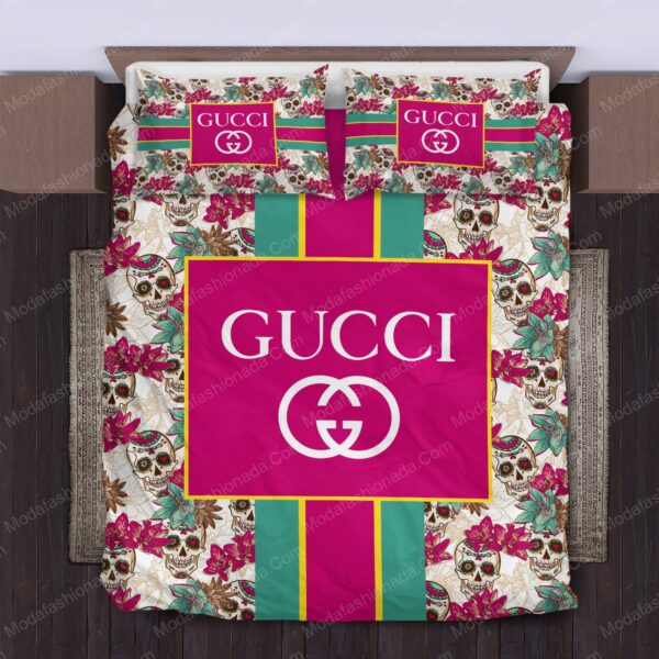 Gucci Sugar Skull Logo Brand Bedding Set Home Decor Luxury Bedspread Bedroom