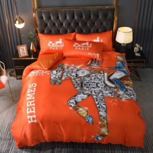 Hermes Logo Brand Bedding Set Luxury Home Decor Bedspread Bedroom