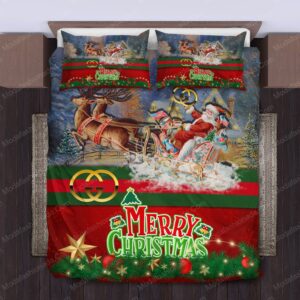 Santa Claus’S Reindeer Gucci Logo Brand Bedding Set Luxury Home Decor Bedroom Bedspread