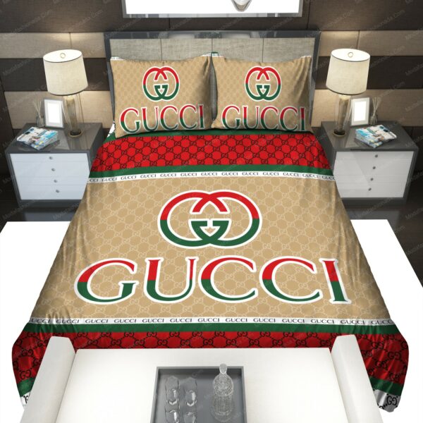 Gucci Logo Brand Bedding Set Luxury Bedspread Bedroom Home Decor