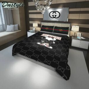 Gucci Snoopy Logo Brand Bedding Set Bedspread Bedroom Home Decor Luxury