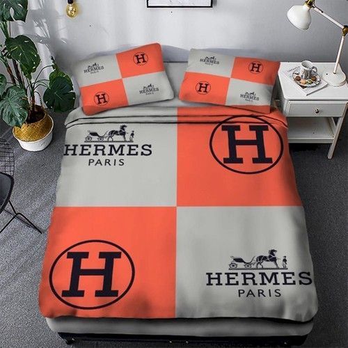 Hermes Logo Brand Bedding Set Bedspread Home Decor Bedroom Luxury