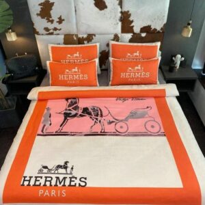 Hermes Paris Logo Brand Bedding Set Luxury Bedroom Bedspread Home Decor