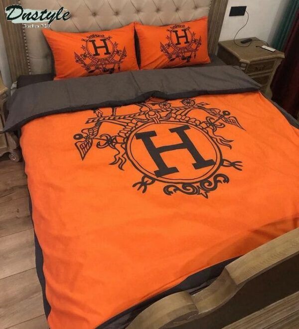 Hermes Paris Logo Brand Bedding Set Bedspread Luxury Home Decor Bedroom