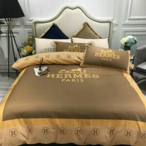 Hermes Paris Logo Brand Bedding Set Luxury Bedspread Bedroom Home Decor