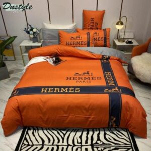 Hermes Paris Logo Brand Bedding Set Home Decor Bedspread Bedroom Luxury