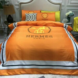 Hermes Paris Logo Brand Bedding Set Bedspread Home Decor Luxury Bedroom