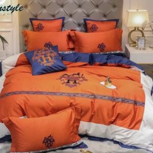 Hermes Paris Logo Brand Bedding Set Home Decor Bedspread Luxury Bedroom