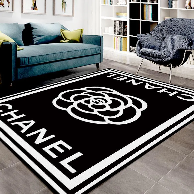 Chanel black Rectangle Rug Door Mat Home Decor Area Carpet Luxury Fashion Brand