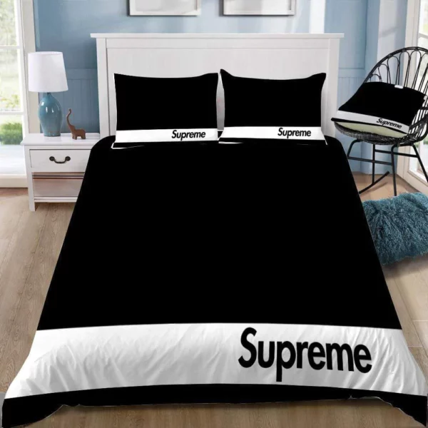 Supreme Black White Logo Brand Bedding Set Bedspread Luxury Home Decor Bedroom