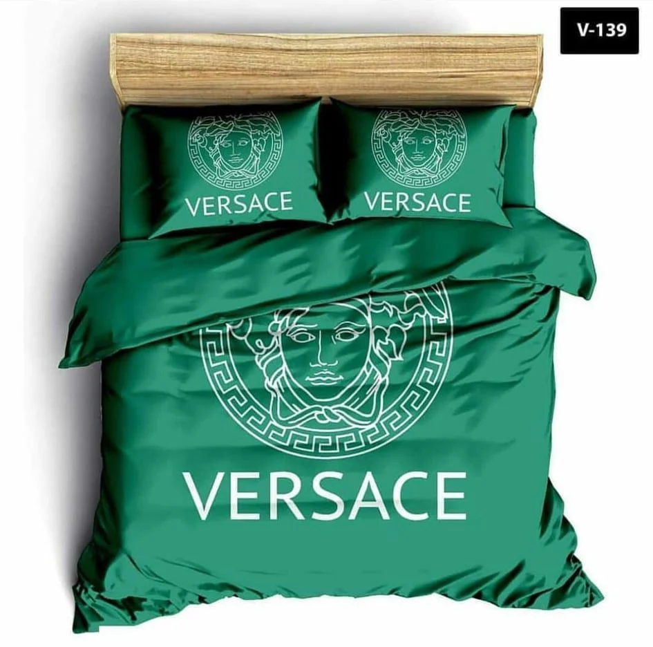 Versace Green Logo Brand Bedding Set Luxury Bedroom Bedspread Home Decor