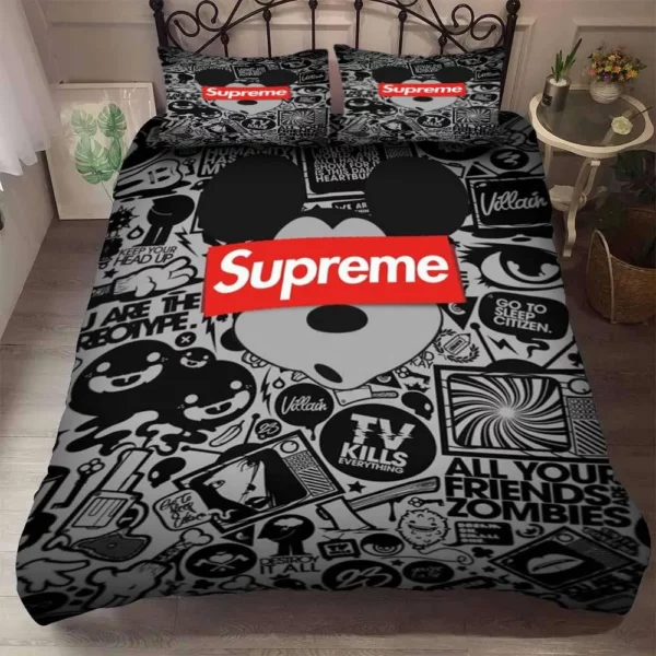 Supreme Symbol And Mickey Mouse Logo Brand Bedding Set Home Decor Luxury Bedspread Bedroom