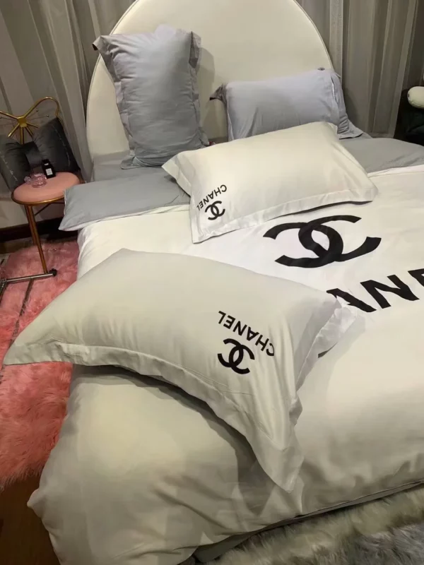 Chanel White Logo Brand Bedding Set Luxury Home Decor Bedspread Bedroom