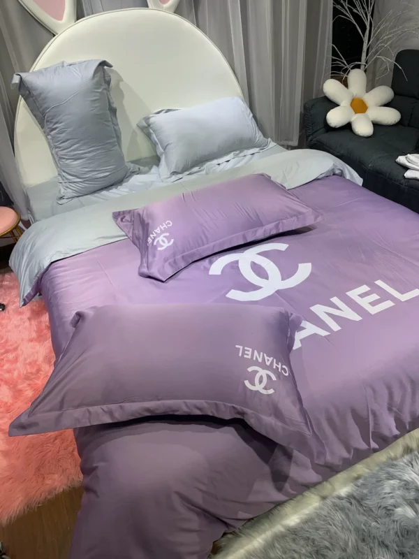 Chanel Violet Logo Brand Bedding Set Luxury Home Decor Bedroom Bedspread