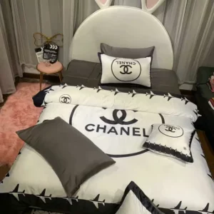 Chanel White Logo Brand Bedding Set Luxury Home Decor Bedroom Bedspread