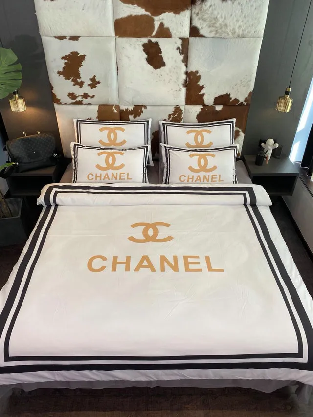 Chanel White Logo Brand Bedding Set Home Decor Bedroom Bedspread Luxury