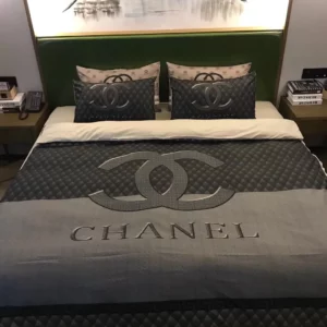 Chanel Dark Logo Brand Bedding Set Luxury Home Decor Bedspread Bedroom